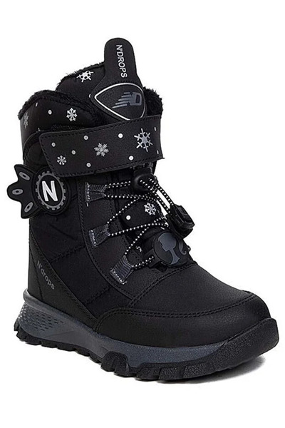 BURAK ALDAY SHOES Ndrops Durable, Waterproof, Orthopedic, Velcro, Black-Smoke Girls' Snow Boots Shoes