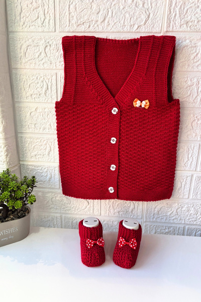 EruZan Girl's & Baby's Double Knit Vest Booties Set 1-2-3 Years Old
