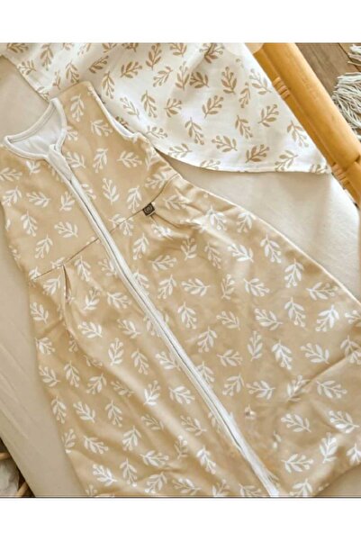 PAMUK HANIM Outlet Fiber-Free 1.0 Tog Baby Girl - Boy Sleeveless Zippered Sleeping Bag/Leaf Beige