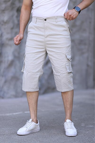 Genel Markalar Erkek Taş Slim Fit Kapri Likralı Gabardin Diz Altı Yandan Cepli Bermuda