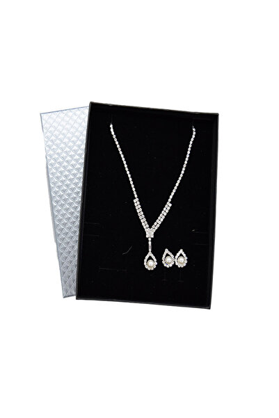 velve Set Zena, cercei si colier din pietre semipretioase, argintiu, SZ012