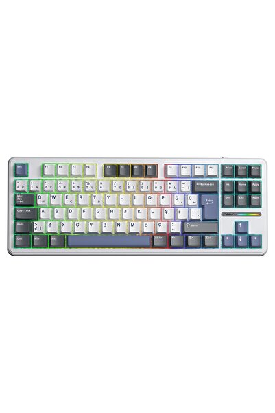 Aula F87 PRO Mekanik RGB TKL GrayWood V4 Switch Kablosuz Makrolu Hot Swap Türkçe Q Klavye Mavi