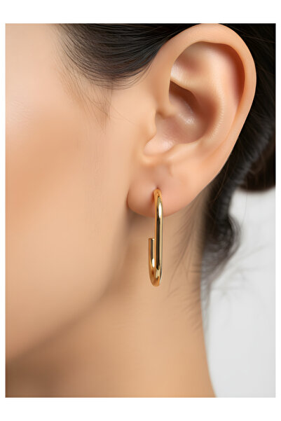TURBİJ أقراط دائرية بيضاوية الشكل باللون الذهبي للنساء بتصميم عصري أنيق