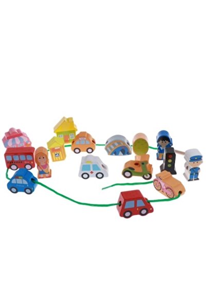 Toy Toy Toy Orasul fericit - Mărgele din lemn pentru filet, tip Montessori