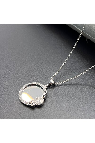 Victoria Yuvarlak Ayna Görünümlü Kadın Kolye 925 Ayar Gümüş Zirkon Taşlı