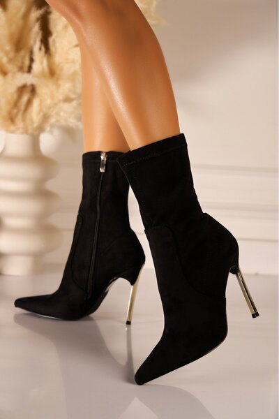 Joana Μαύρες σουέτ ψηλοτάκουνες μποτάκια Zahara