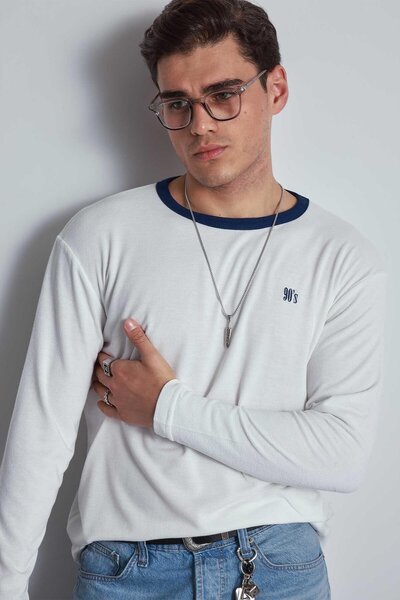 ablukaonline Мъжка суитшърт с контрастни детайли, цвят екрю