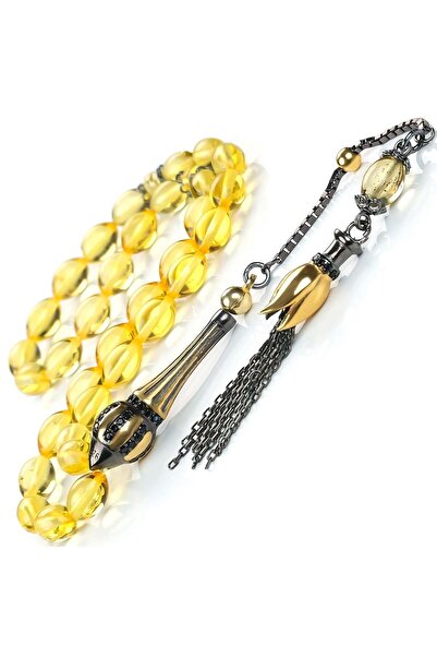 TESBİHCİBABA Beyzi Cut Drop Amber Prayer Beads with Silver Imame