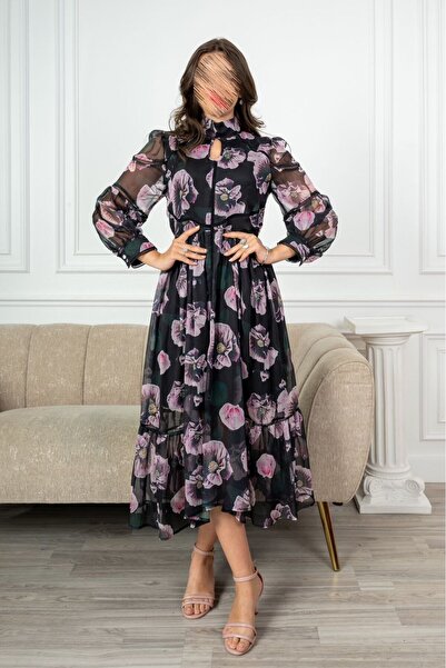 SELSAL فستان ميد مورد بأكمام طويلة