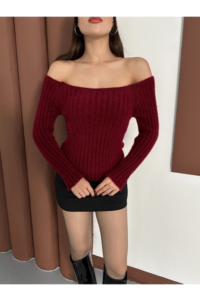 LE CARAMBOLE Pulover moale pentru femei, Bordeaux, cu guler Madonna