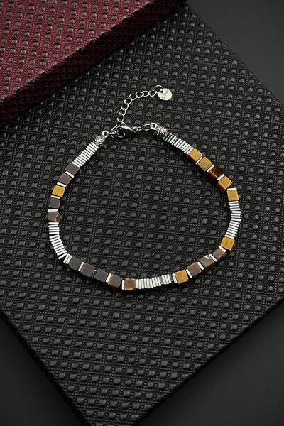 FRNCH 316L Çelik ve Kaplan Gözü Doğal Taşlı Kahverengi Erkek Bileklik FRJ1266...