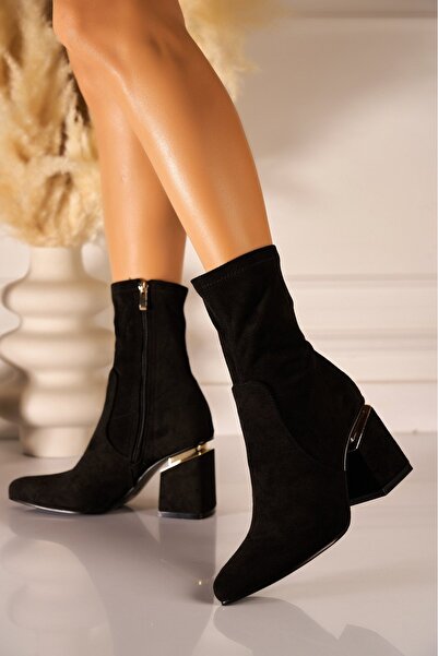 Joana Cizme cu toc înalt din piele întoarsă neagră pentru femei, la modă