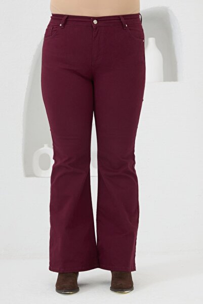 RMG Spanish Style Plus Size Cotton Trousers Burgundy