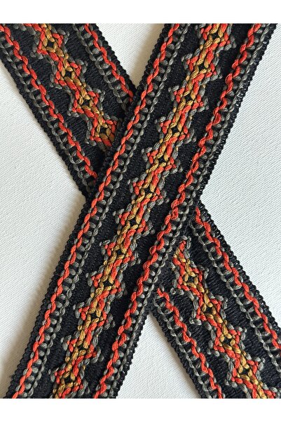 ALTAY AKSESUAR شريط محبوك بنمط عرقي أسود مع خطوط برتقالية متداخلة