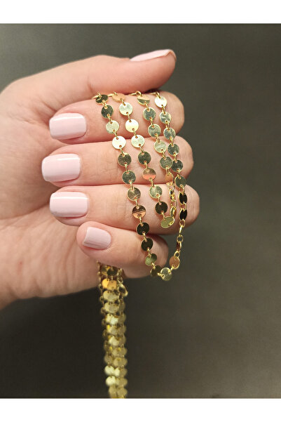 TREND Yuvarlak Pullu Gümüş Zincir Kolye, 90 cm Aynalı Zincir, Uzun Kadın Zincir Kolye