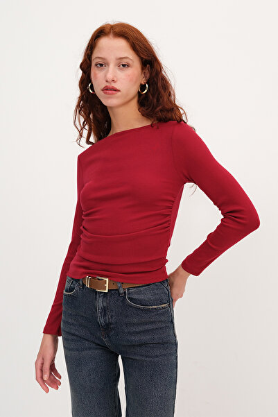 Addax Long Sleeve Blouse with Gathered Sides B18536