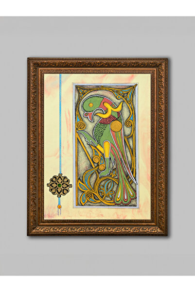 WoodyArts Mengücek Şahini Painting – Brown Antique Frame