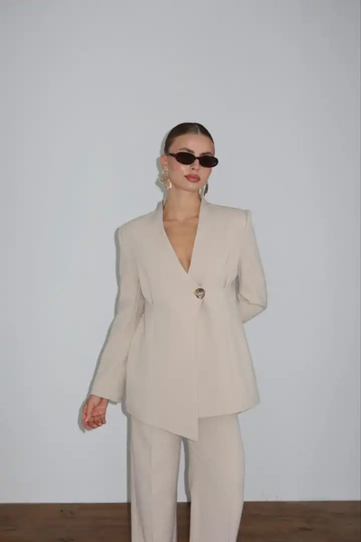 cemo Kadın Siyah Blazer Ceket Pantolon Takım