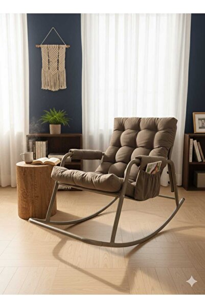 Yekta Home Roket Sallanan Sandalye, Minderli Dinlenme Koltuğu Sallanır Koltuk Berjer Kahverengi