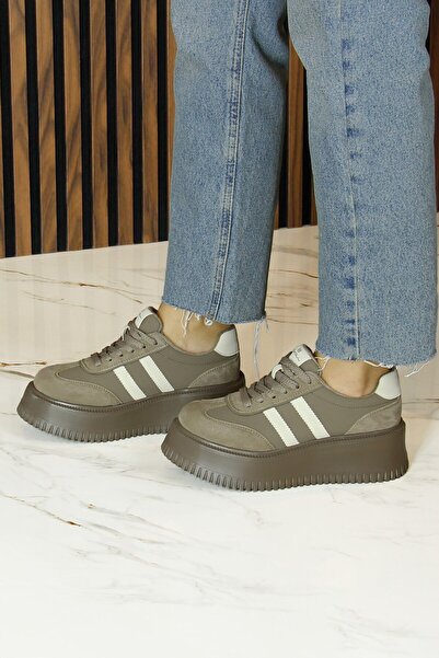 Erkan Saçmacı Brown Vegan Suede Round Toe Lace-Up Flatform Sole Casual Sneaker Sports Shoes