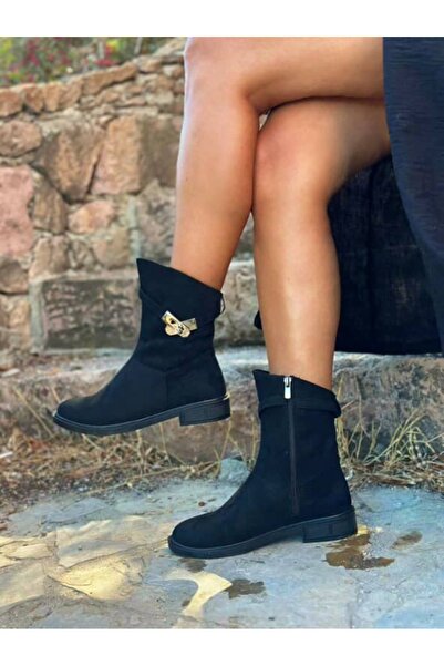 C Bulut Collection Floria Siyah Süet Toka Detaylı Kadın Bot