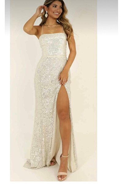 elissaa BOYUNDAN BAĞLAMALI PUL PAYET ABİYE ELBİSE