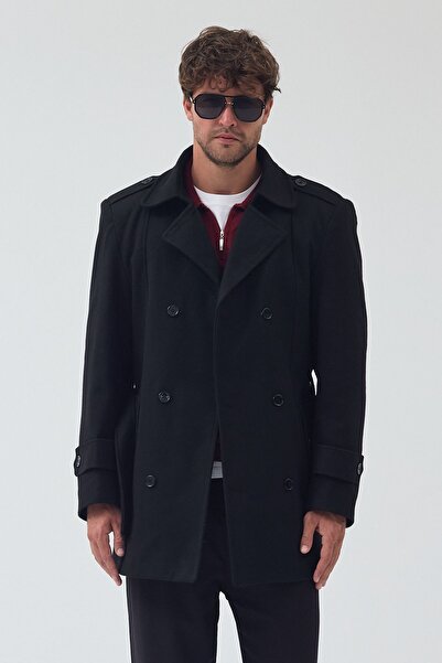 Jaglion Men's Relaxed Fit Windproof Long Black Cashmere Coat