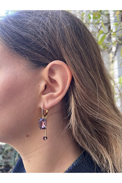 TUĞÇE TURAP 14K Çelik Mor Taşlı 2’li Küpe Seti – Mavi, Yeşil, Mor Renk Seçenekli