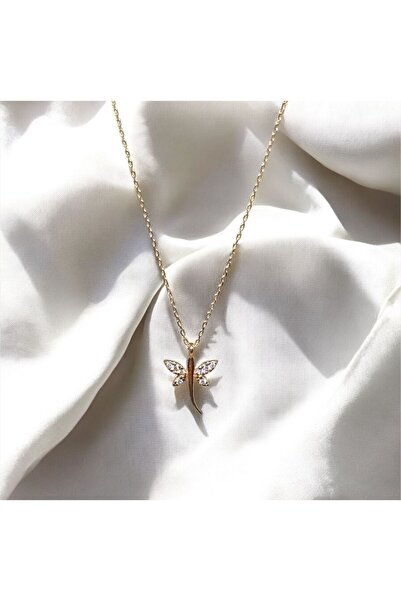 Değerli Gümüş 925 Ayar Rose Kaplama Minimal Yusufçuk Tasarım Gümüş Kolye