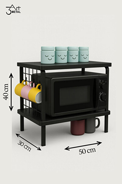 3art Metal Mikrodalga Fırın Üstü Metal Organizer Raf | Mutfak Düzenleyici Raf | Bardak Askılı Çok Amaçlı Stand