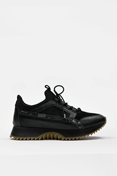 NILUFARR Sidney Siyah Hakiki Deri Yılan Desenli Kadın Sneaker