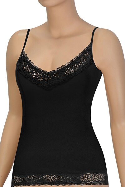 Öts Women's Tank Top V-Neck Lace Collar (96% Cotton - 4% Elastane)