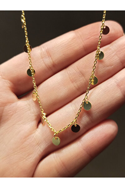 TREND Gümüş Pullu Zincir Kolye, Sallantılı Gümüş Kolye, Zarif Kadın Kolye, Hediyelik Kolye, 40+5 cm