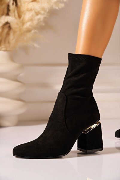 Joana Cizme cu toc înalt din piele întoarsă neagră pentru femei, la modă