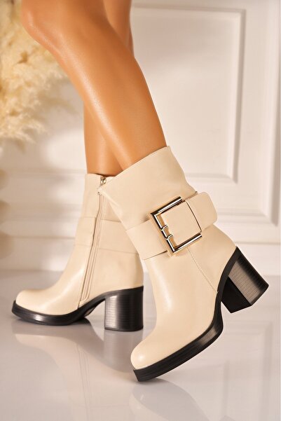 Joana Γυναικεία Μποτάκια Kahlena από Μπεζ Δερμάτινο