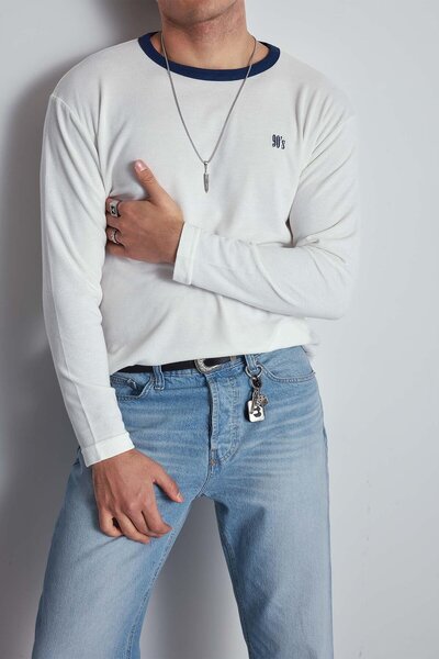 ablukaonline Ανδρικό φούτερ με λεπτομέρεια αντίθεσης Oversize Basic Ecru