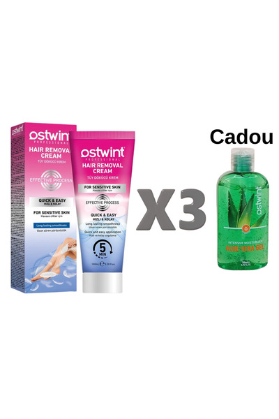 Ostwint Set de 3 creme depilatoare pentru ten sensibil - 100ml + cadou gel de aloe vera 50ml