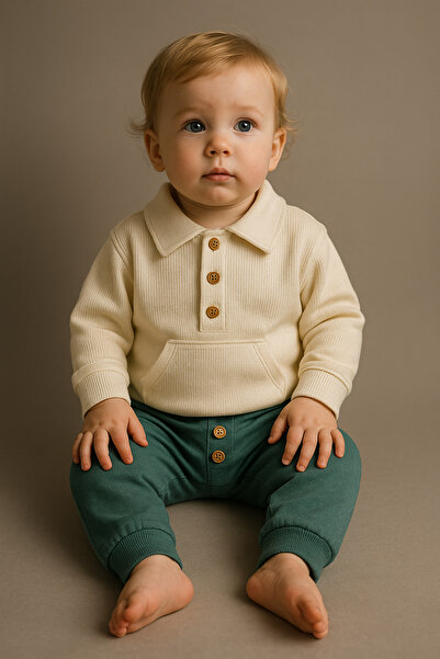 Renata's Baby Boy 100% Cotton Button Detail Top and Bottom 2-Piece Set