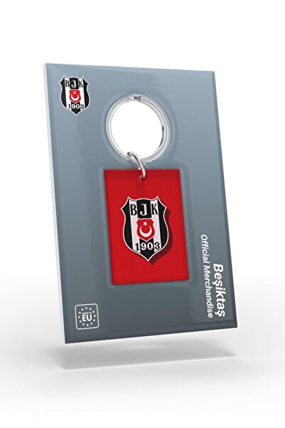 Beşiktaş Licensed Red Logo Double-Sided Stick Keychain with Eagle Wooden Box