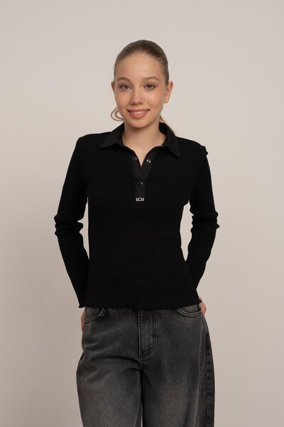 QUEEN KİDS Loco loco polo neck girl's bodysuit - black