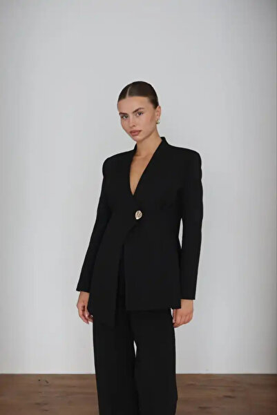 cemo Women's Black Blazer Jacket Pants Set