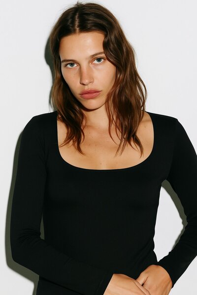 HAKKE U Yaka Uzun Kol Poliamid BLUZ