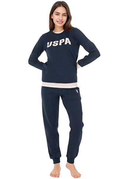 U.S. Polo Assn. Women's Navy Blue Long Sleeve Pajama Set – Uspa Printed Cotton Comfortable Home & Sleep Set
