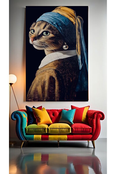 özkacar SANATSAL KEDİCİK :) Πίνακας σε καμβά για διακόσμηση σπιτιού, τοίχου, ...