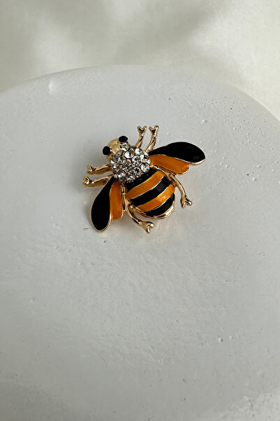 Modex Altın Rengi Kristal Beyaz Taşlı Mineli Arı Broş (3cm)