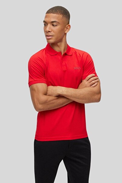 BOSS Erkek Düğme Kapamalı Kısa Kollu Polo Yaka T-Shirt Kırmızı
