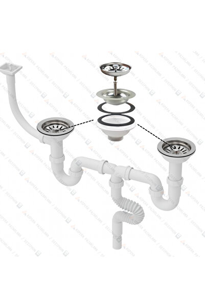 DESIPHON S Çiftli Çöpmak Sifonu 11 cm Kafa Çapı Dik Taşmalı Derin Tip Koku Ön...