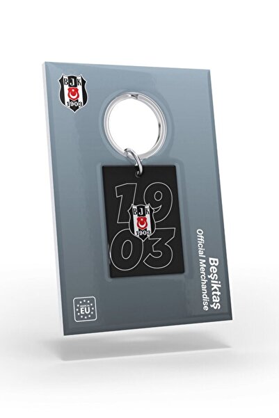 Beşiktaş Licensed Black and White 1903 Written Keychain Eagle with Wooden Box