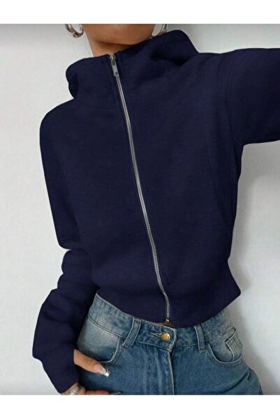 Gofeel Fade Kapüşonlu Fermuarlu Uzun Kol Crop Hırka