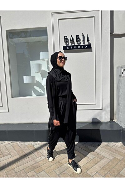 Almarwah Black 202906 Tulle Vest Women's Jumpsuit with Elastic Waist Black